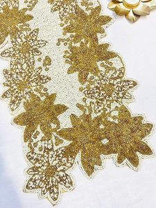 Camino de Mesa Floral Bordado de Lujo con Patrón Dorado para Decoración del Hogar - Product Image 5