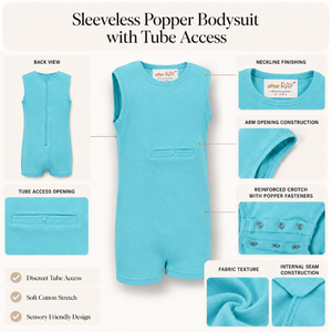 Combinaison adaptative bleu aqua |   Combinaison spéciale pour enfants, sans manches, en coton extensible, à jambes longues, avec fermeture à boutons-pression, facile à enfiler, unisexe, toutes tailles - Product Image 3