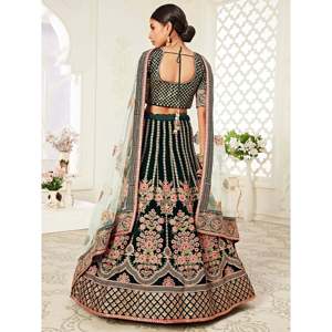 Elegant Green Velvet Lehenga Choli for <b>Bride</b> Plus Size XL with Pearl Embellishments - Product Image 5