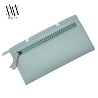 WRIZA Dompet Clutch Wanita Kulit Asli dengan RFID Blocking, Dompet Ramping Merah dengan Ritsleting, Tempat Kartu Kredit Elegan, Tas Tangan Wanita untuk Perjalanan