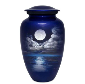 Urna Cineraria in Metallo Blu Profondo con Riflessi Lunari <span class=keywords><strong>e</strong></span> Oceanici per un Esposizione Commemorativa Tranquilla - Product Image 6