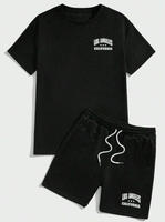 Conjunto Deportivo Informal de Dos Piezas con Logotipo Privado Personalizado, Camiseta y Pantalones Cortos de Alta Calidad 100% Algodón Suave para Hombre
