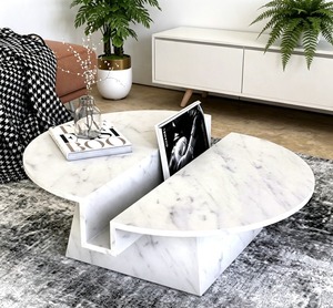 Table basse moderne en marbre avec rangement, meubles de salon - Product Image 1