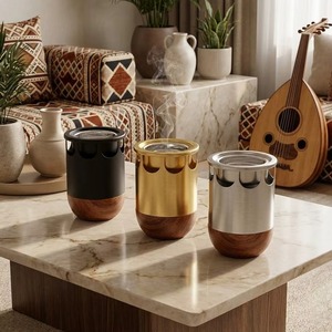 Quemador de Incienso Árabe de Lujo en Madera y Metal, Elegante Decoración para el Hogar de Oriente Medio, Juego de Mabkhara en Negro, Dorado y Plateado - Product Image 2