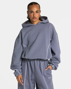 Women's Solid Hooded Casual Long Sleeve Winter Fleece <b>Tracksuit</b> 2 Piece Set 100% Cotton Outdoor Activities - Product Image 5