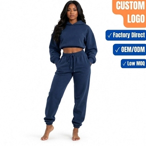 Conjunto Deportivo de Sudadera Corta y Pantalones Jogger para Mujer, Color Azul Marino, Fabricante Mayorista - Product Image 1