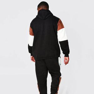 Ensemble de survêtement surdimensionné personnalisé pour homme, deux pièces en molleton avec sweat à capuche coupe ajustée, vente en gros, imprimé orange et noir, tenue de sport d'hiver - Product Image 2