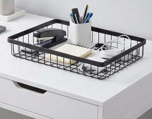 Modern Rectangle Metal Wire Storage <b>Basket</b> Black Stackable Multi Purpose Organizing <b>Tray</b> for Neatening and Home Use - Product Image 6