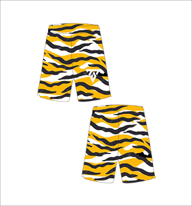 Shorts de basket-ball en mesh personnalisés pour hommes, sublimation, séchage rapide, entraînement, gym, fitness, shorts de sport, jaune, noir, blanc, rayures de tigre - Product Image 1