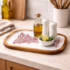 Bandeja de servir de madera de mango esmaltada hecha a mano, grande y pequeña, color granate, con diseño de árbol de Navidad, personalizada, para aperitivos, vajilla, juegos de platos de servir - Product Image 2