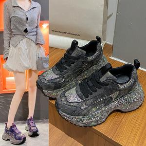 Baskets Chunky Femme Ciel Étoilé Strass 2026 Nouvelle Collection Semelle Épaisse Rehaussante Discrète Chaussures Décontractées - Product Image 2