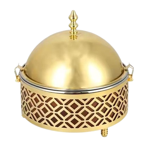 Luxury Silver with Gold Steel Casseroles With Gold Handle <b>Lid</b> Metal Food Warmer & Server for Kitchens Metal Hotpot for Serving - Product Image 4