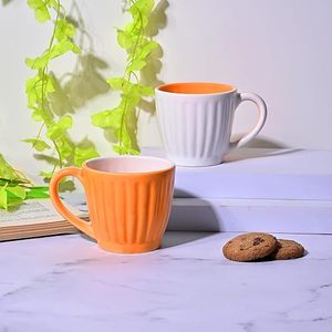 Ensemble de 4 tasses à thé en céramique orange et blanches - Product Image 3