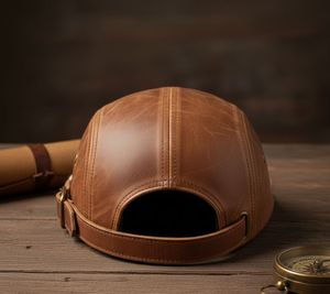 Gorra de Campamento de 5 Paneles de Cuero Genuino Vintage – Gorra de Béisbol Ajustable Unisex para Actividades al Aire Libre - Product Image 4