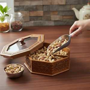 กล่องไม้สี่เหลี่ยมใส่เครื่องเทศพร้อมช้อนและฝาปิด - Product Image 1