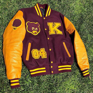 Custom logo <b>Wool</b> Chenille Embroidery Baseball Letterman Jackets Men Vintage Blank Leather Sleeve Varsity Jacket - Product Image 6