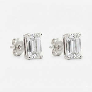 Pendientes de Plata de Ley al por Mayor con Incrustaciones de Topacio Blanco Corte Esmeralda, Bañados en Rodio, Regalo Romántico para Fiestas y Bodas - Product Image 3