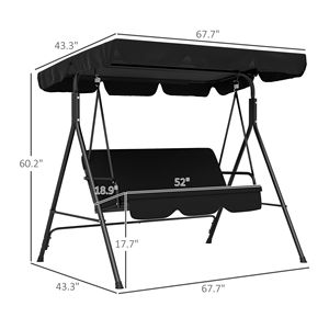 Dondolo da Esterno a 3 Posti con Cuscini Impermeabili e Tettuccio Regolabile, Sedia Sospesa in Metallo Nero per Giardino o Soggiorno - Product Image 3
