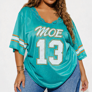 Camiseta Oversize de Malla Estilo Urbano para Mujer con Estampado de Número Personalizado, Jersey de Fútbol Americano de Manga Corta, OEM, Marca Privada - Product Image 1