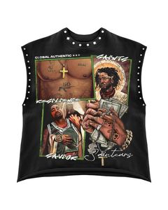 Camiseta sin mangas para hombre, estilo vintage, hip hop urbano, 100% algodón, 300 g/m², corte holgado, con pedrería, ecológica, venta al por mayor, personalizada - Product Image 1