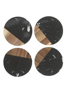 Crafted Treasures - Ensemble de 4 sous-verres de luxe en marbre gris moderne et bois pour tables à café, à thé et à dîner - Décoration d'intérieur écologique - Product Image 3