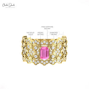 Anillo de Cóctel con Zafiro Rosa de 0.6CTW en Oro Real de 14K con Diamantes Engastados, Anillo de Boda para Mujer, Venta al por Mayor de Joyería - Product Image 5