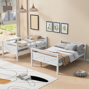 Letto a castello bianco con letto singolo sopra e letto matrimoniale, con scaletta e ringhiera di sicurezza per camera da letto - Product Image 2