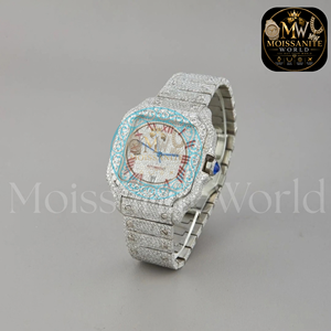 Montre analogique classique de luxe en moissanite et quartz, édition limitée, cadran carré, chiffres romains, bracelet en acier inoxydable, unisexe - Product Image 4