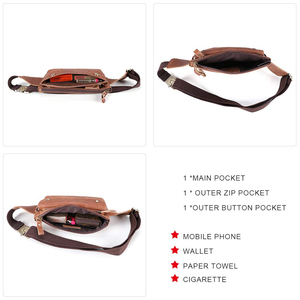Sac banane unisexe en cuir vintage de haute qualité 2026 avec fermeture éclair marron pour usage quotidien décontracté - Product Image 2