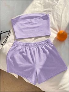 Ensemble assorti pour femmes, haut sans manches à motif uni décontracté, jupe courte au-dessus du genou, tissu tricoté respirant en polyester/coton - Product Image 4