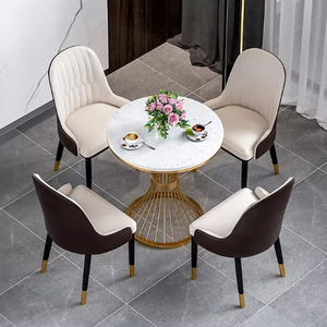 Luxury Nickel Plated Round Best Modern Restaurant Dining Table 6 Seater Metal Dining Table With <b>Marble</b> <b>Top</b> - Product Image 5