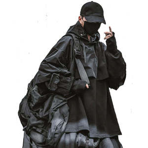 Sudadera con Capucha Cyberpunk Negra para Hombre, Estilo Táctico Oversize, Streetwear, Hip Hop, Estilo Ninja, Sudadera con Capucha en Capas y Bolsillos - Product Image 4