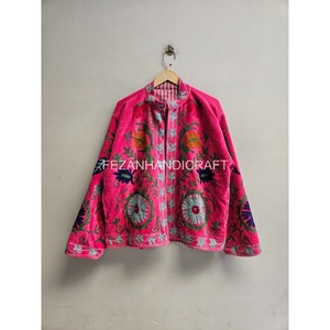 Fezanhandicraft Knitted Velvet Blouson Jacket Mandarin Collar Hand Embroidery Floral Pattern Autumn Winter <b>Women's</b> <b>Coat</b> Full - Product Image 2