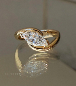 Anillo de diamantes cultivados en laboratorio con corte marquesa East West, diamantes cultivados en laboratorio, platino, marquesa horizontal, Gallery Breathtaking - Product Image 4