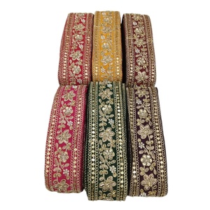 Embroidered High Quality Cotton Lace Ribbons Trim Dress Neck <b>Sequins</b> Lace at Wholesale Price for Export India - Product Image 1