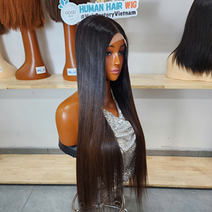Perruques 100% Cheveux Humains Vierges Vietnamiens Double Drawn 5x5 HD Transparent Lace Front Closure Wig Sans Colle Lisses Comme des Baguettes 32 Pouces - Product Image 2