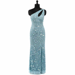 Luxury Sky Blue One Shoulder <b>Sequin</b> Evening Gown for Women Elegant Party Dress High Slit Prom Wedding Reception Cocktail Maxi - Product Image 1