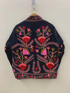 Velvet Suzani Bomber <b>Jacket</b> Hand Embroidered Boho Vintage Short Coat Free Size Ethnic Wear Traditional Embroidery <b>Reversible</b> - Product Image 3