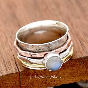 Wholesale Divyansh Gems Natural Rainbow Moonstone Pave Setting 925 Sterling Silver Handmade Multi-Band <b>Stacking</b> <b>Ring</b> for Men - Product Image 1