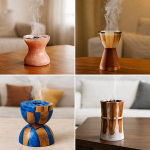 Brûleur d'encens Bakhoor en résine époxy et bois, artisanal et minimaliste, pour la maison, le bureau et les cadeaux festifs du Ramadan et de l'Aïd, Mabkhara arabe de luxe - Product Image 5