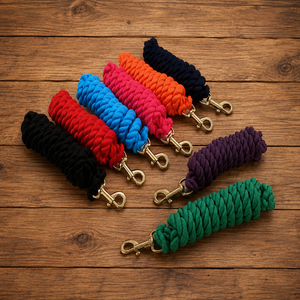Correa de caballo de algodón puro grueso con gancho y cadena dorados/plateados, cuerda de nailon para caballo que no daña. - Product Image 6
