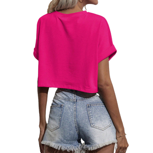 Camiseta Corta Rosa Brillante al por Mayor para Mujer, Top Corto Transpirable de Tela Ligera, Alta Calidad, Personalizable con Marca OEM - Product Image 2