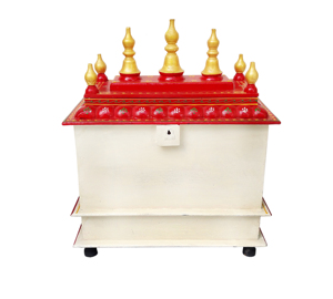 Templo Tradicional de Madera Blanca Tallado a Mano, Pintado de Rojo, Decoración para el Hogar, Mandir para Pooja Ghar, Altar Indio de Pared o Sobremesa - Product Image 6