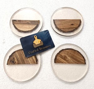 Direct Factory Wood Resin <b>Coaster</b> Set 4-Inch Diameter <b>Heat</b> Resistant Non-Slip Handmade Drink Home Bar Use <b>Coasters</b> Placemats - Product Image 5