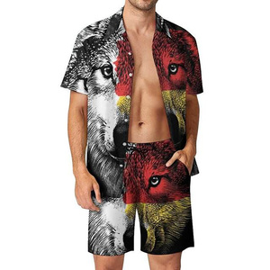 Conjunto Deportivo GENERSA para Hombre, Camiseta de Manga Corta con Cuello Redondo Estampado, Pantalones Cortos con Cintura Elástica, Transpirable, 100% Algodón Tejido, 320g, Verano - Product Image 1