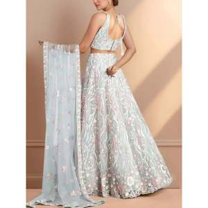 Stunning Sky-Blue <b>Sequins</b> Net Lehenga Choli Set with Dupatta for Women - Product Image 4