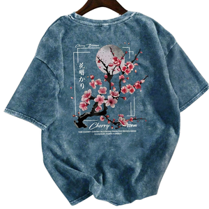 เสื้อยืดโอเวอร์ไซส์ลายกราฟิกสไตล์วินเทจ แขนสั้น คอกลม ทรงหลวม สตรีทแวร์ลำลอง พิมพ์ลายดอกไม้ด้านหลัง ผ้าฝ้าย 100% - Product Image 2