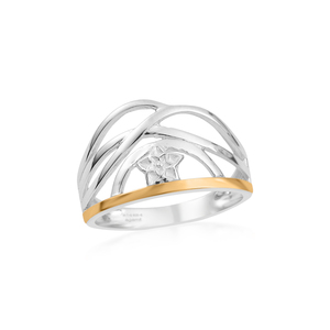 แหวนทอง 9KT และแหวนเงินแท้ 925 ประดับเพชร CZ แหวนเงิน 925 สองสี ดีไซน์เก๋สำหรับผู้หญิง แหวนแฟชั่น - Product Image 1