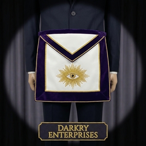 Tablier maçonnique personnalisé fait main en cuir blanc avec bordure en velours violet et broderie en fil d'or, couronne de maître maçon, insignes maçonniques - Product Image 3