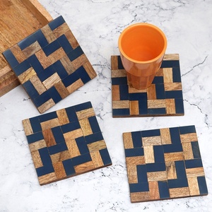 Artizon Studio Modern Luxury Design Custom Resin Inlay <b>Walnut</b> Wooden Beech Coaster <b>Coffee</b> Tea Cup Eco-Friendly 10cm Mats Pads - Product Image 1
